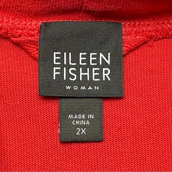 Eileen Fisher Woman Organic Cotton Full Zip Hoodie Size 2X Tomato Red Pockets - Picture 8 of 10